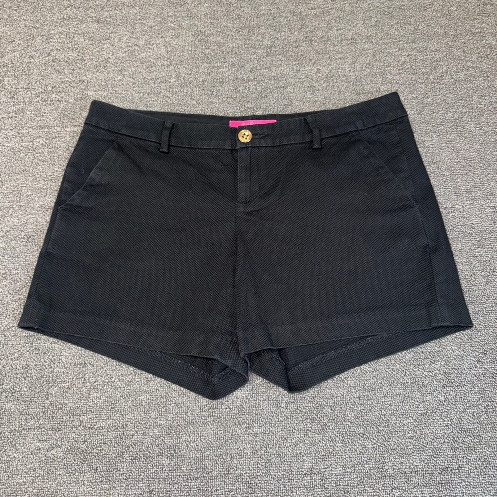Lilly Pulitzer Callahan Shorts Black Textured Pique Gold Button Size 8